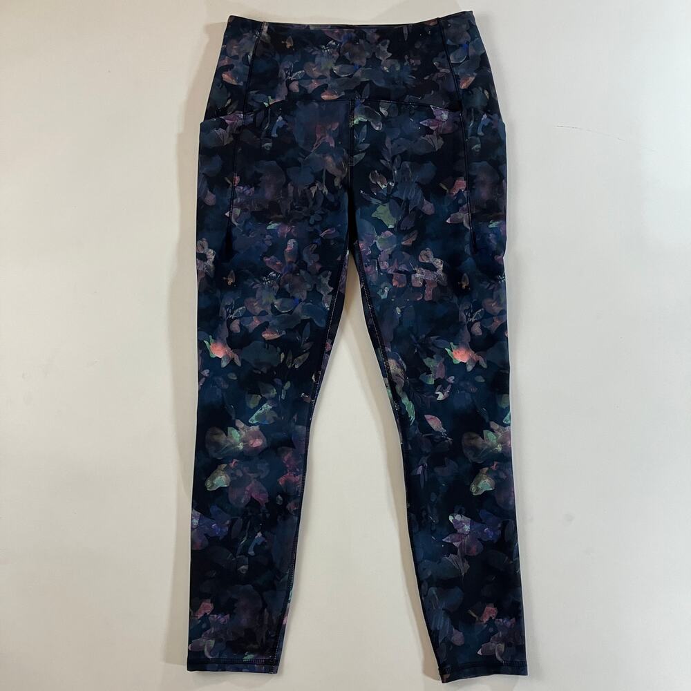 RBX Women's L/G High Rise Floral Print Athletic Leggings Blue Purple Workout